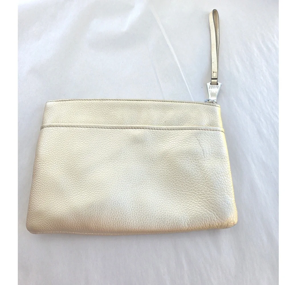 Aimee Kestenberg Metallic Gold Leather Wristlet Clutch Bag Hand Strap Pouch